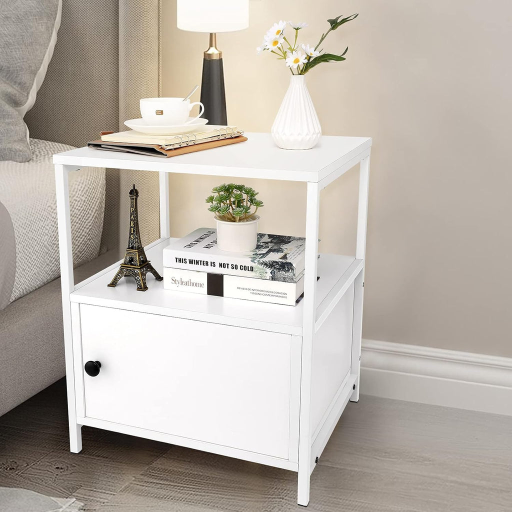 White 3 Shelf End Table with Storage F650