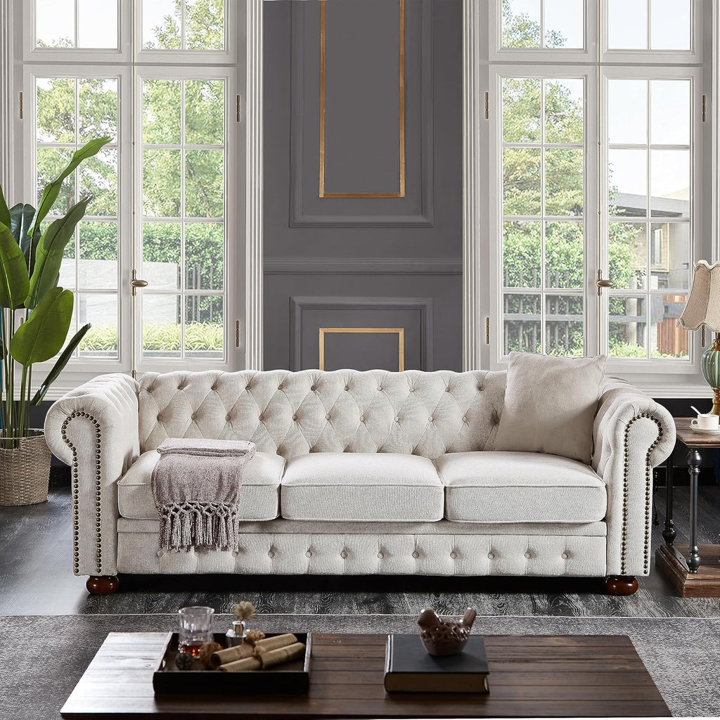Beige Linen Chesterfield Sofa I971365