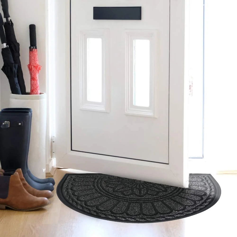 Half Round Door Mat, Non-Slip Rubber Low-Profile Doormat, 23.5" x 35.5", Gray T576