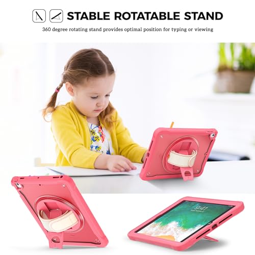 Rugged Case for iPad 9.7 Inch 5th 6th Gen/iPad Air 2 / iPad Pro 9.7, Heavy Duty Shockproof Cover with Hand Strap 360 Degree Rotatable Kickstand - Black O83508