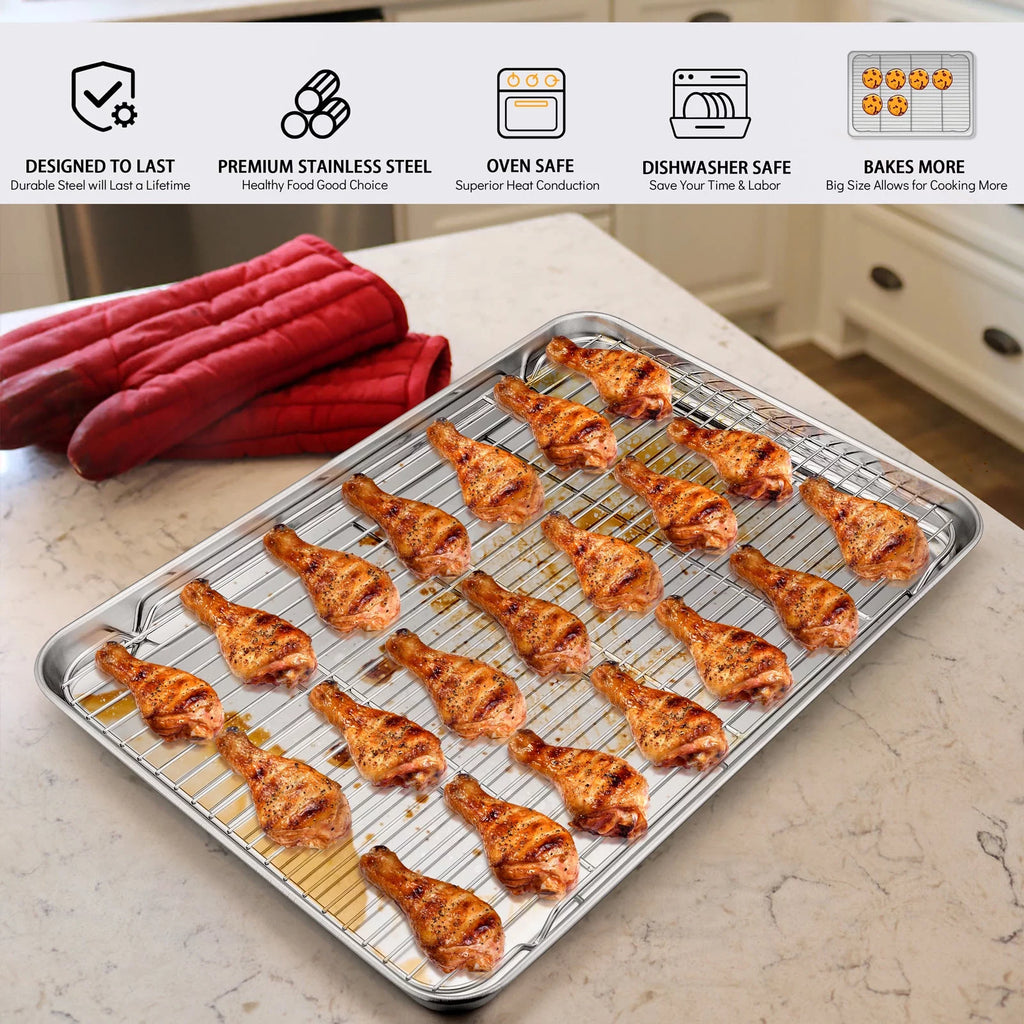 Set of 4 Stainless Steel Baking Sheet and Rack H953618