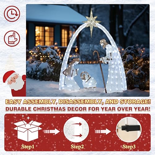 5FT Pre-Lit Iridescent Nativity Scene with 150 LED Lights U901126
