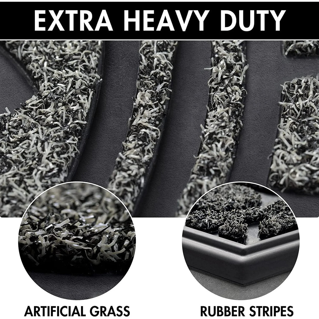 Half Round Door Mat, Non-Slip Rubber Low-Profile Doormat, 23.5" x 35.5", Gray T576