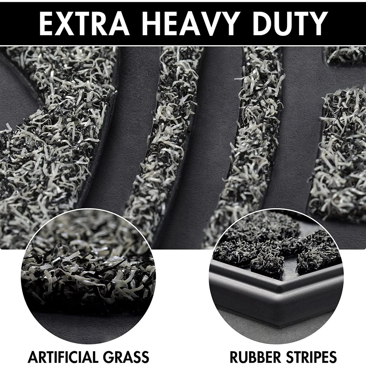 Half Round Door Mat, Non-Slip Rubber Low-Profile Doormat, 23.5" x 35.5", Gray T576