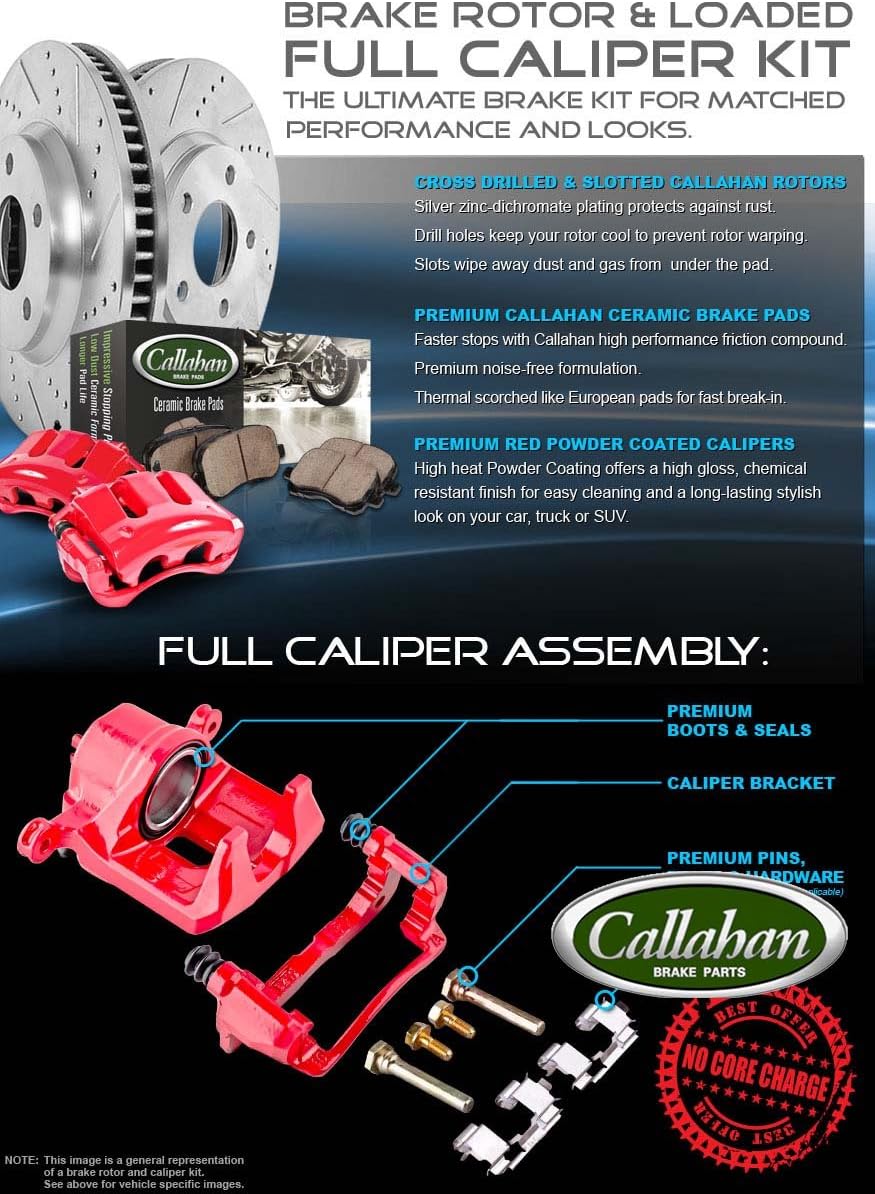 Powder Coated Red Calipers + Zinc Plated Rotors + Ceramic Pads C621
