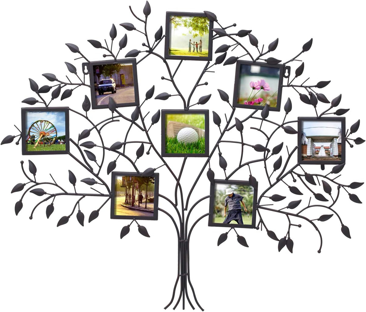 Black Metal Wall Hanging Picture Frame with 8 Openings D269