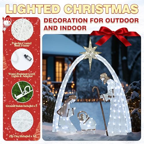 5FT Pre-Lit Iridescent Nativity Scene with 150 LED Lights U901126