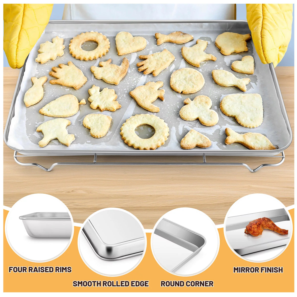 Set of 4 Stainless Steel Baking Sheet and Rack H953618