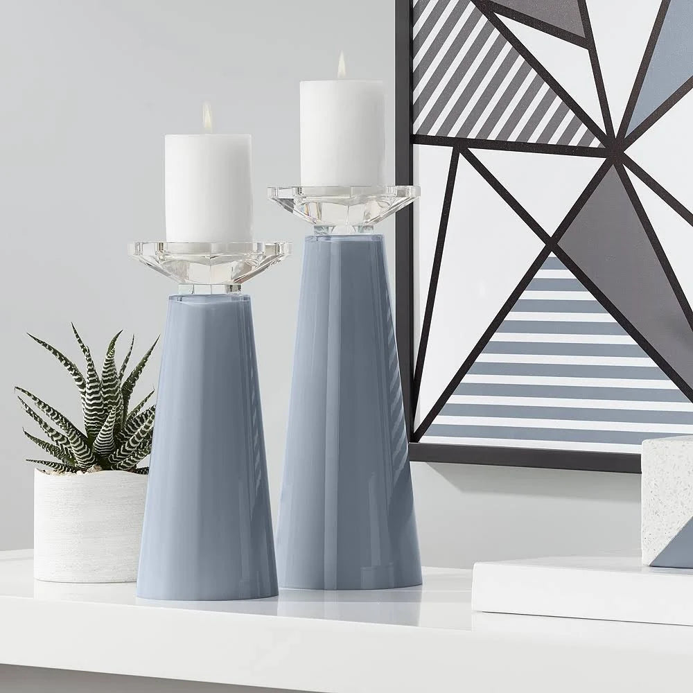 Glass Pillar Candle Holder Set of 2 P5087