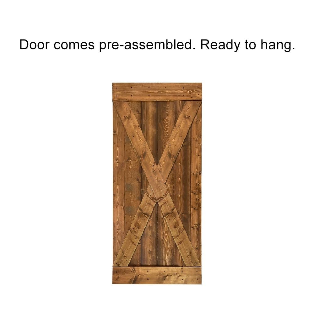 84 in. Walnut Stained Wood Interior Sliding Barn Door with Hardware Kit M772