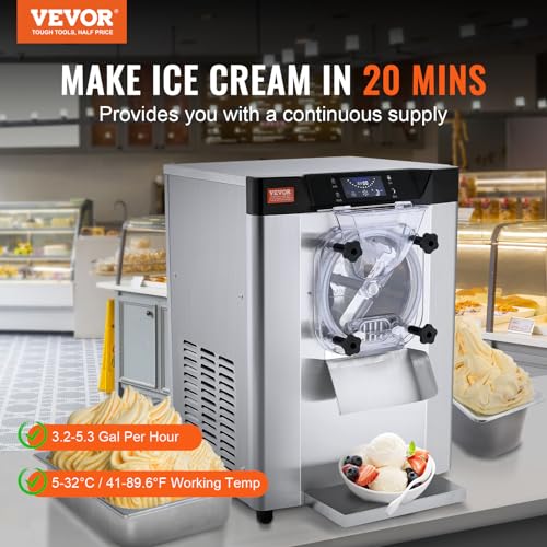 Commercial Ice Cream Machine 1400W 20/5.3 Gph Hard Serve Ice Cream Maker with LED Display Screen L362