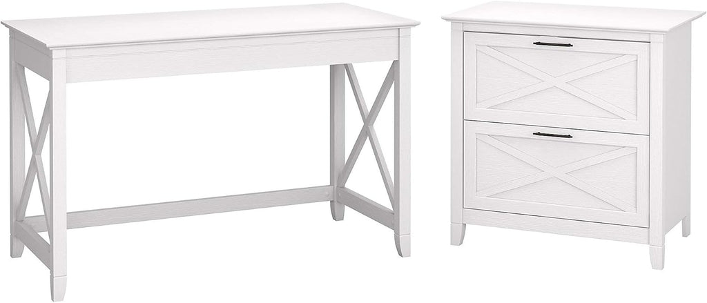 Pure White Oak Writing Desk with 2 Drawer File Cabinet Q448