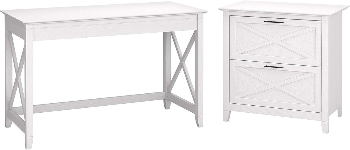 Pure White Oak Writing Desk with 2 Drawer File Cabinet Q448