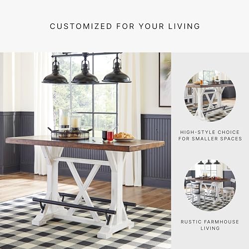 Rustic Farmhouse Counter Height Dining Table, Brown & White R5720