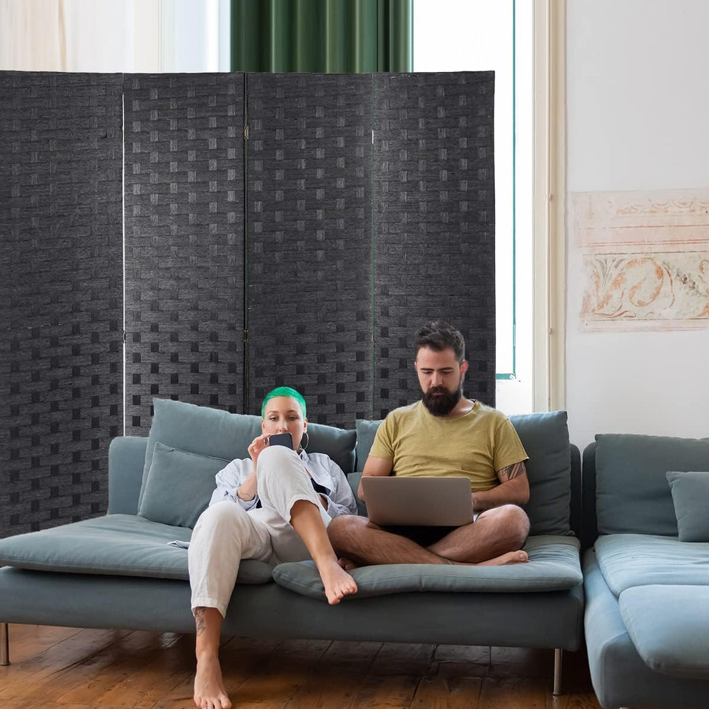 Black 4 Panel 6 ft Folding Wood Room Divider P196