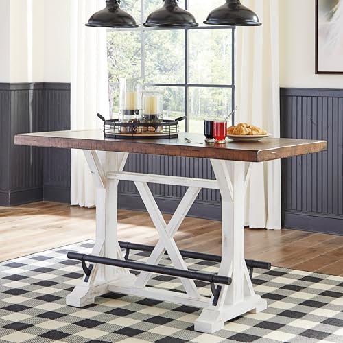 Rustic Farmhouse Counter Height Dining Table, Brown & White R5720