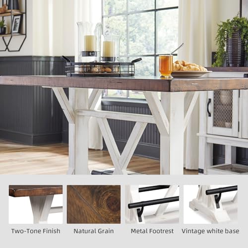 Rustic Farmhouse Counter Height Dining Table, Brown & White R5720