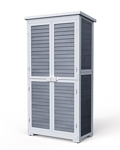 Outdoor Storage Cabinet with 3 Shelves, Double Lockable Wooden Garden Shed with Waterproof Roof C999482