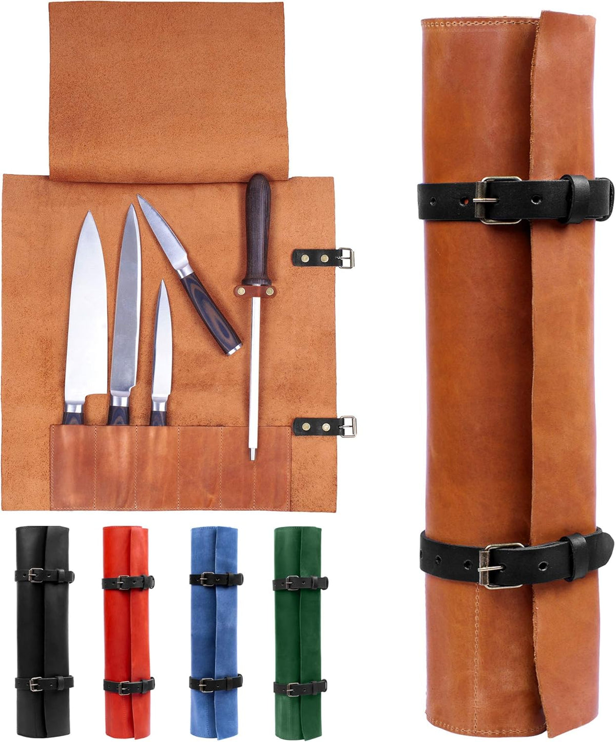 Leather Knife Roll Bag Portable Travel Tool Case W24884