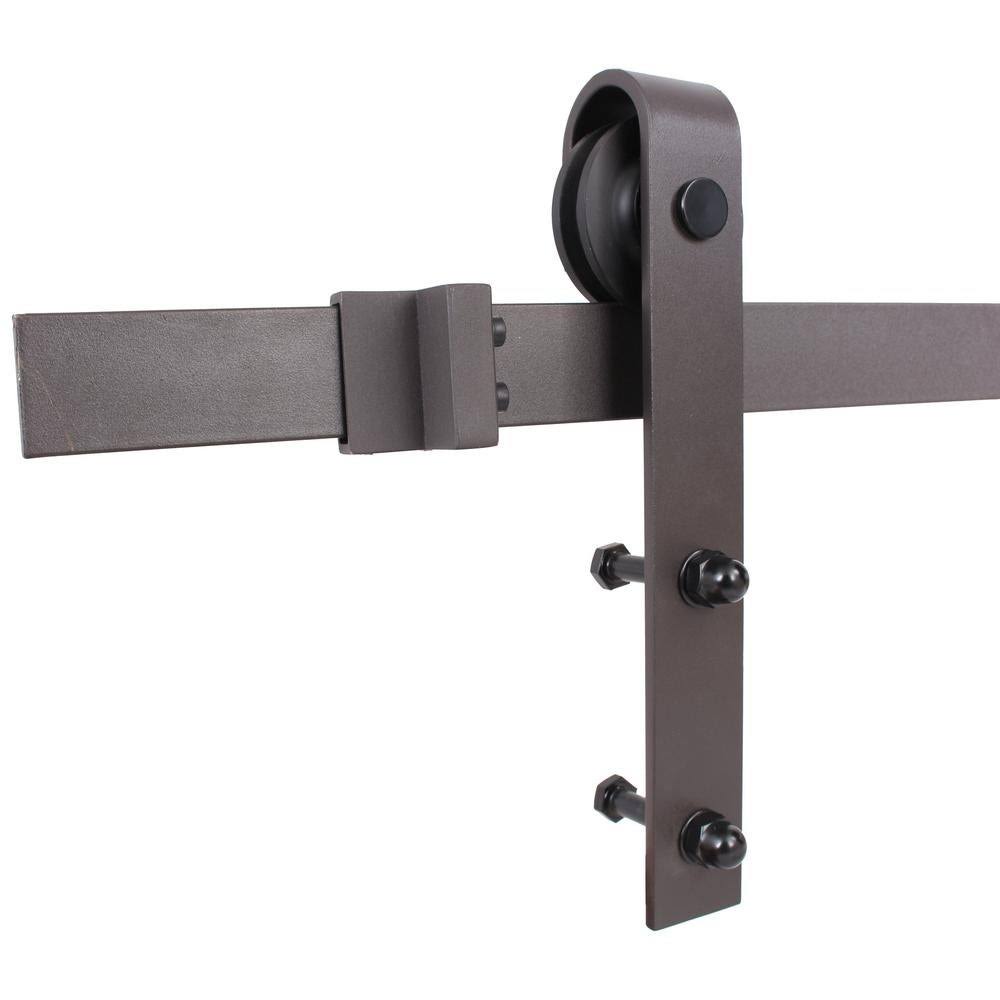84 in. Walnut Stained Wood Interior Sliding Barn Door with Hardware Kit M772
