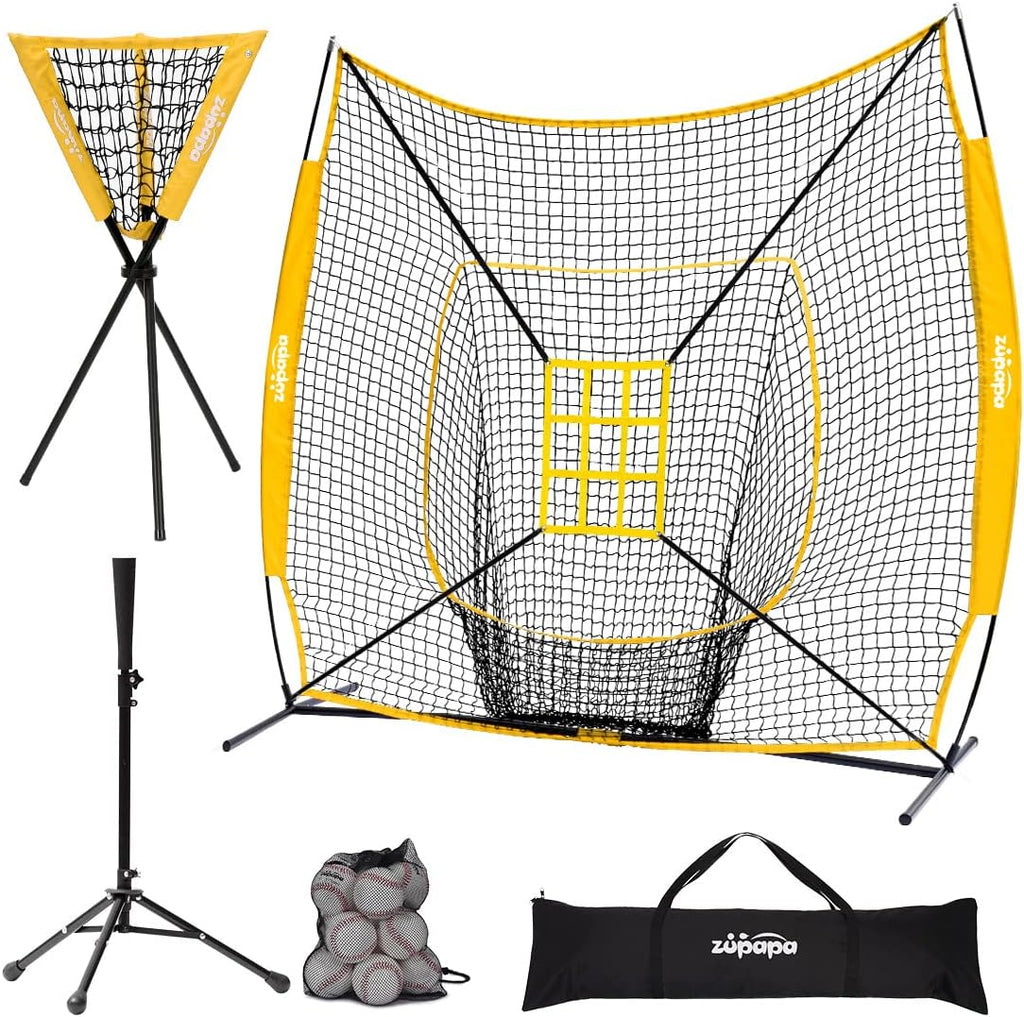 7 X 7 Feet Baseball Softball Practice Net Set with Tee Caddy 12 Pack Baseballs K392