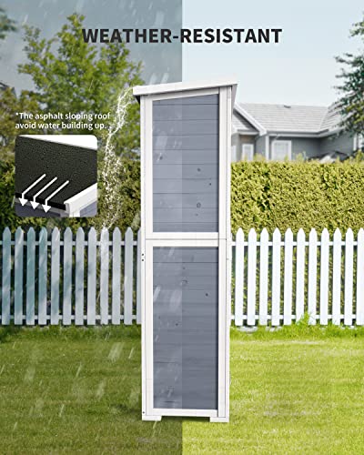 Outdoor Storage Cabinet with 3 Shelves, Double Lockable Wooden Garden Shed with Waterproof Roof C999482