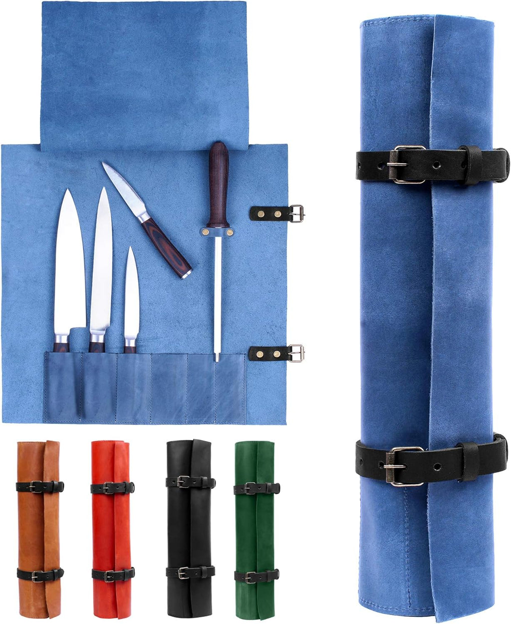 Leather Knife Roll Bag Portable Travel Tool Case W24884