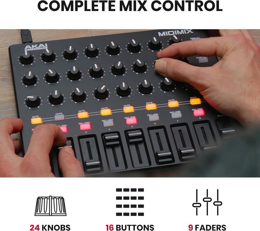 USB MIDI Controller Mixer with Assignable Faders, 24 Knobs, 16 Buttons C50601