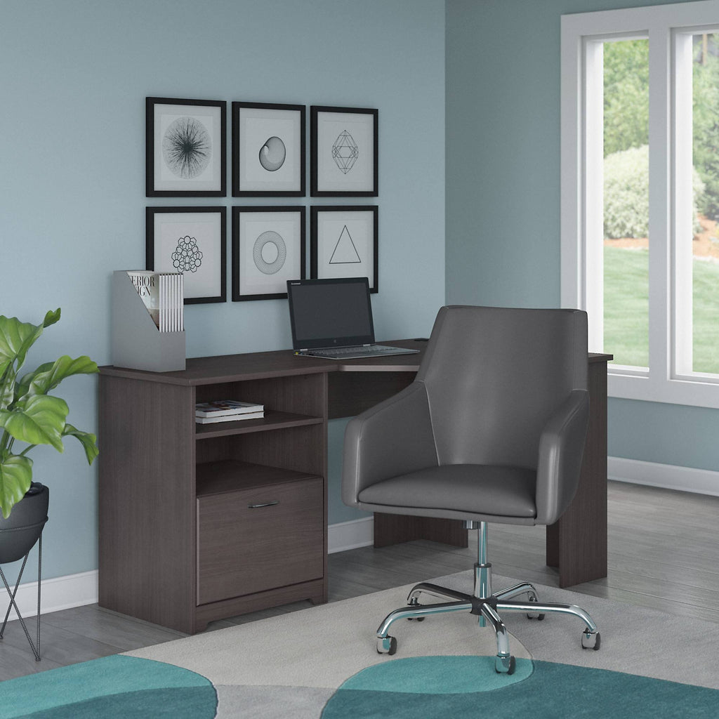 Heather Gray Corner Desk with Leather Box Chair U7800