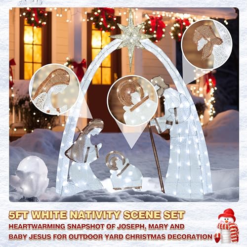 5FT Pre-Lit Iridescent Nativity Scene with 150 LED Lights U901126