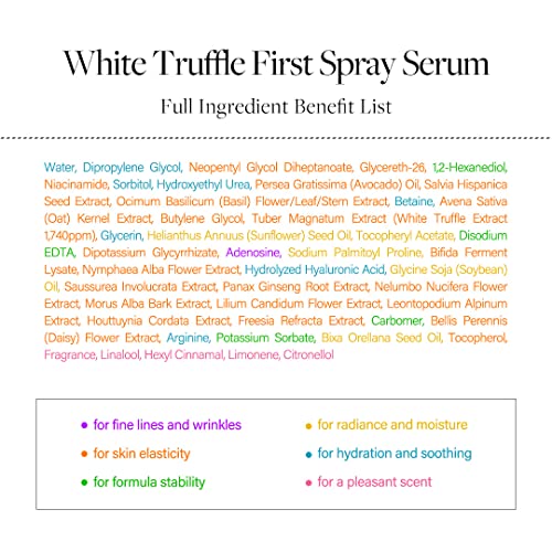 Italian White Truffle First Spray Serum, Vegan Skin Care, Hydrating Face Moisturizer, Glow Serum, Non Comedogenic, All In One Mist, Korean Skin Care (3.38 fl oz.) N5089