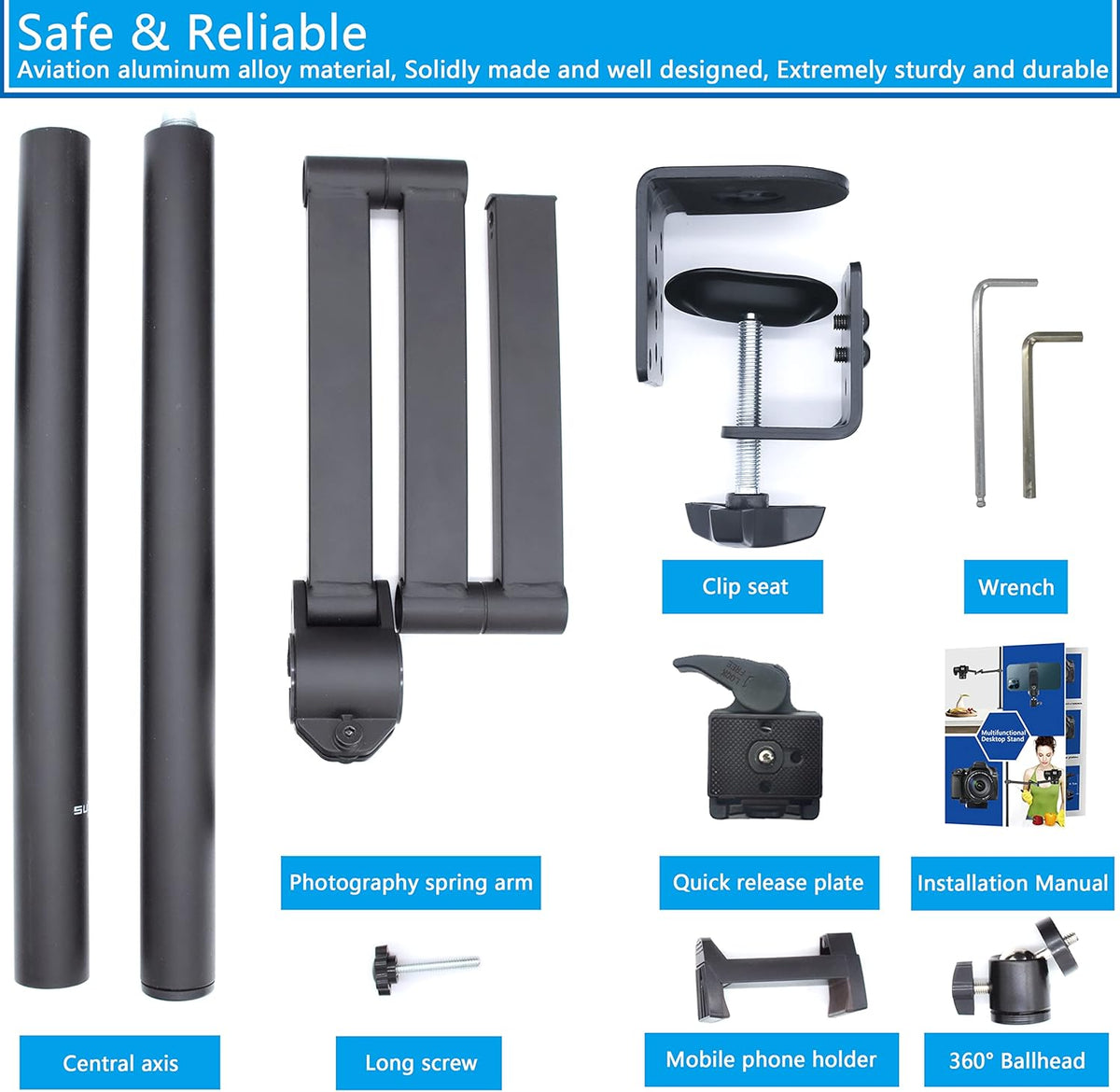 Overhead Camera Mount Rig Stand with Flexible Arm and 360° Ball Head U501