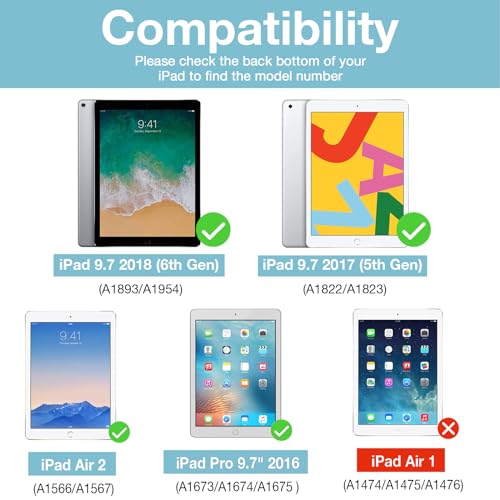 Rugged Case for iPad 9.7 Inch 5th 6th Gen/iPad Air 2 / iPad Pro 9.7, Heavy Duty Shockproof Cover with Hand Strap 360 Degree Rotatable Kickstand - Black O83508