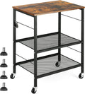 Kitchen Island on Wheels with Storage 3 Tier Microwave Oven Stand Rolling Utility Cart with 10 Hooks B701