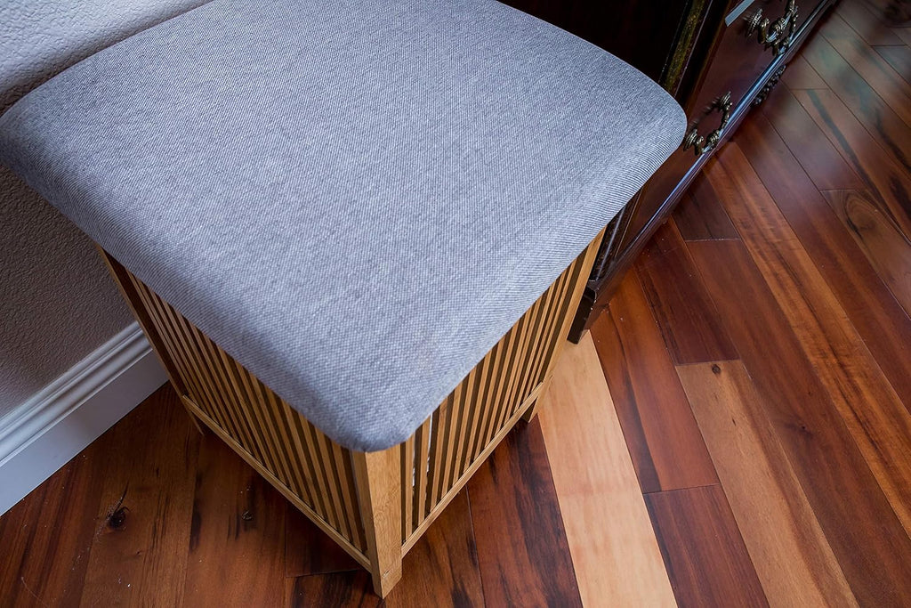 Bamboo Laundry Storage Basket Ottoman 21 Inch Tall Brown and White A719
