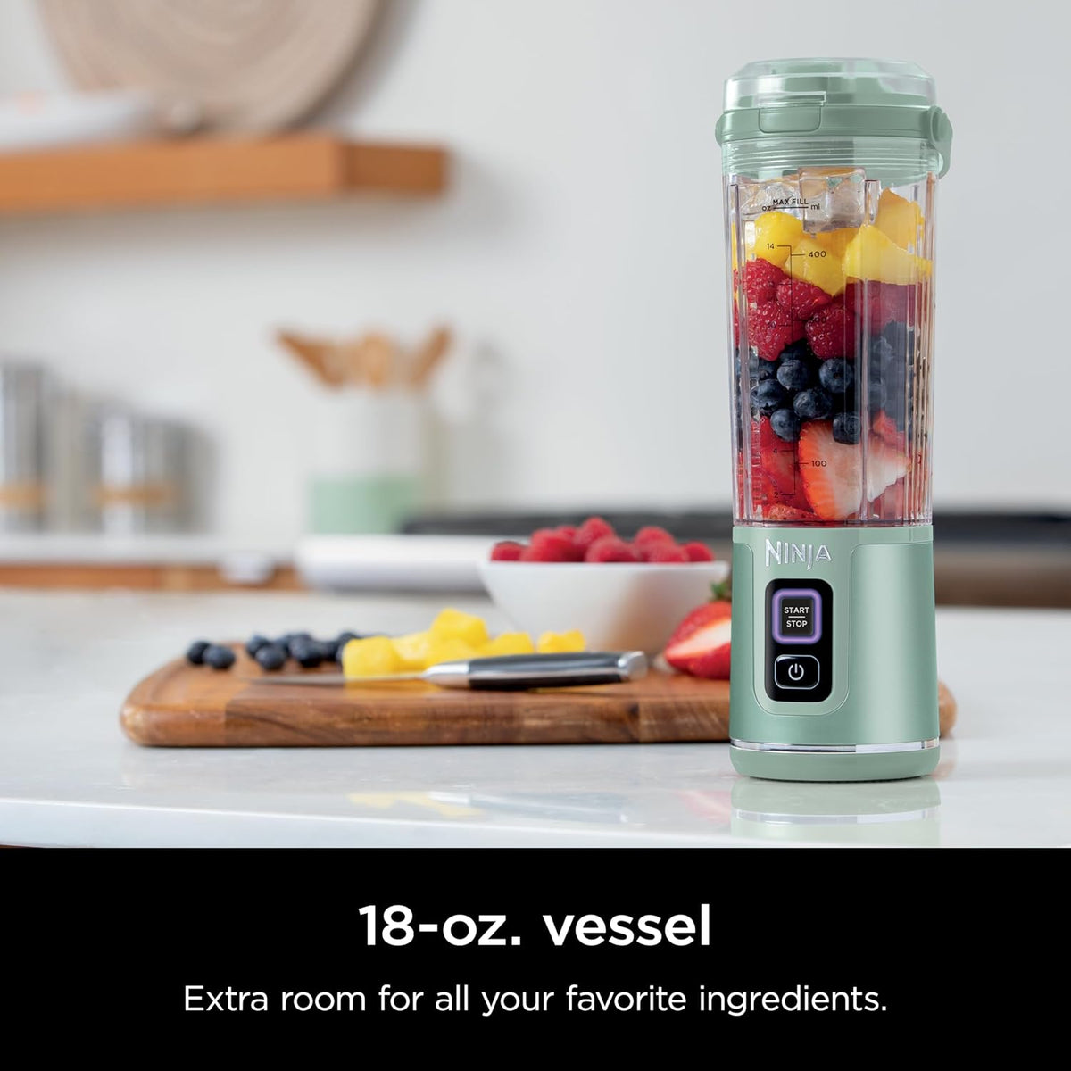 Portable Blender, Cordless, 18oz. Vessel, BPA Free, USB-C Rechargeable, Tinted Mint U6542