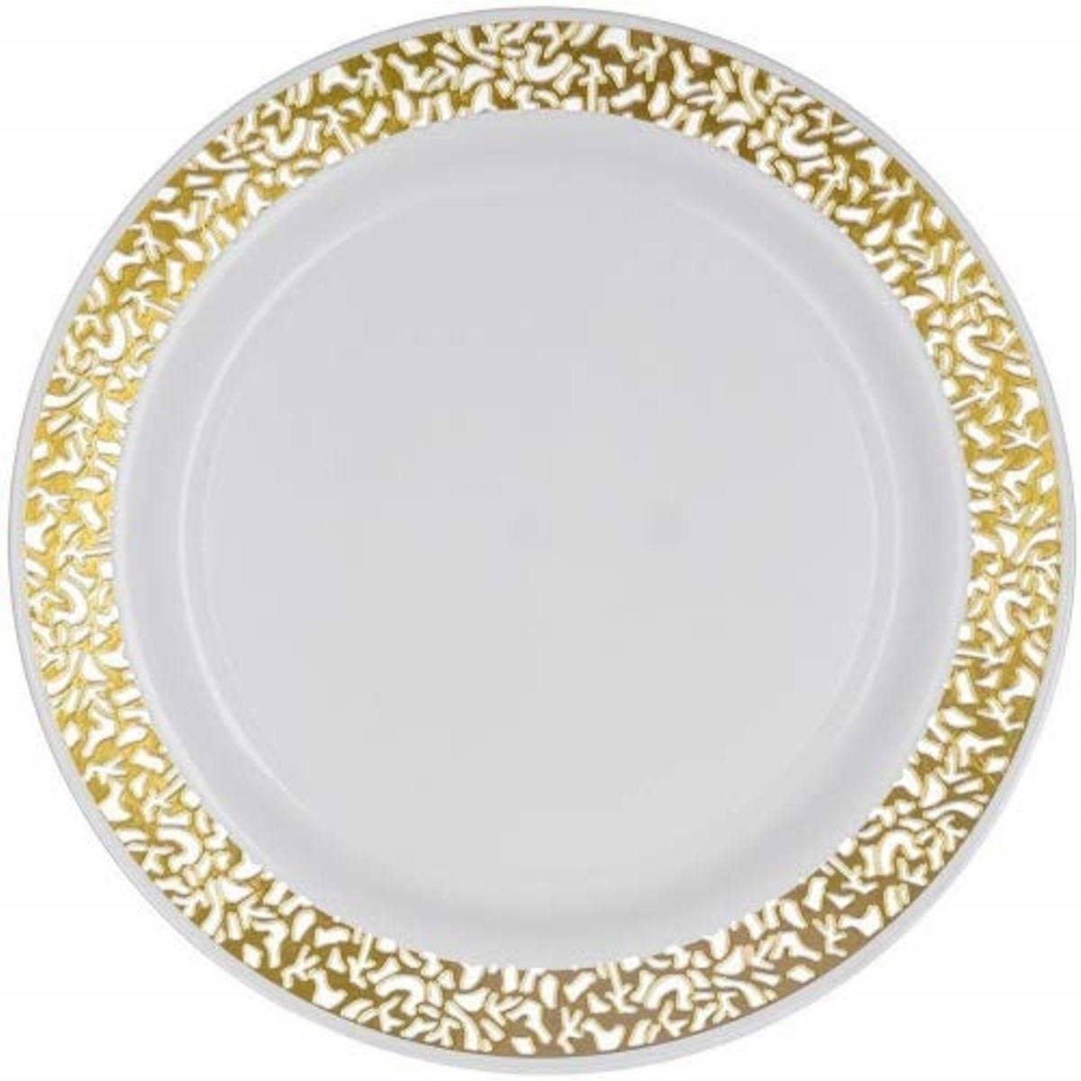 100-Piece Plastic Salad Plate Set (White w/ Gold Lace) F816318