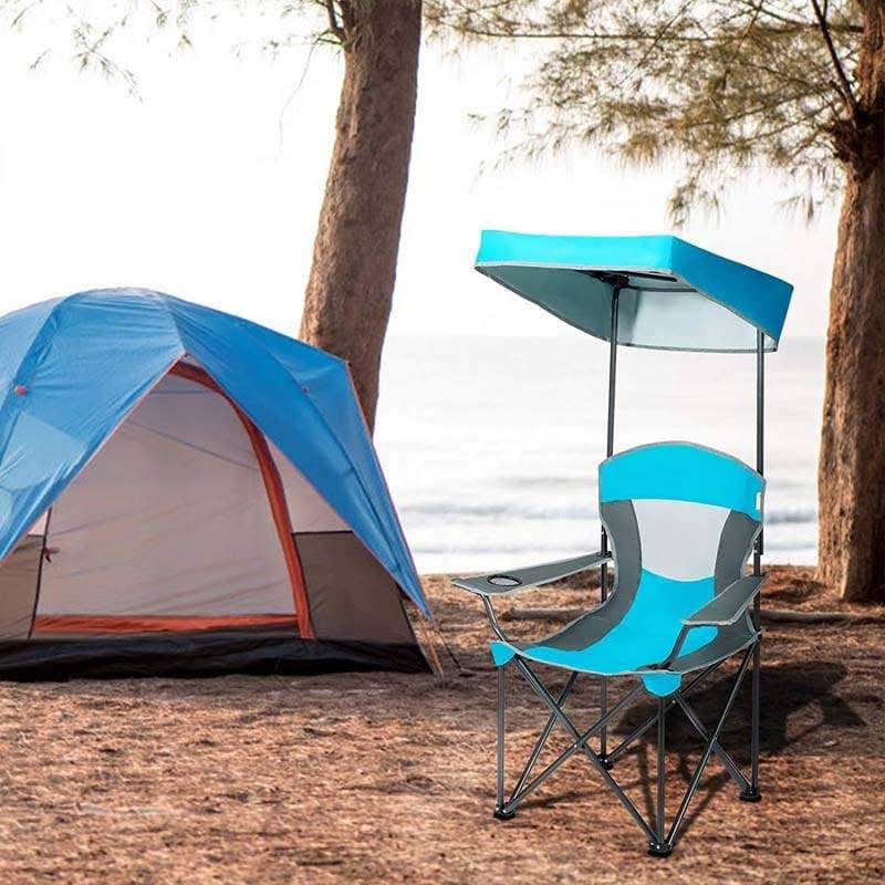 Turquoise Folding Camping Canopy Chair with Cup Holder Cooler K154
