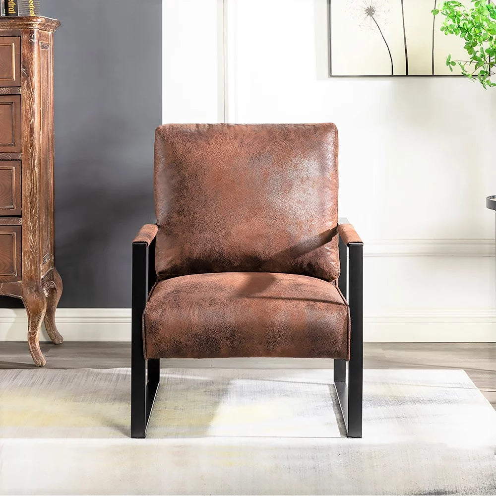 Brown PU Microfiber Upholstery Metal Arms Chair B2799