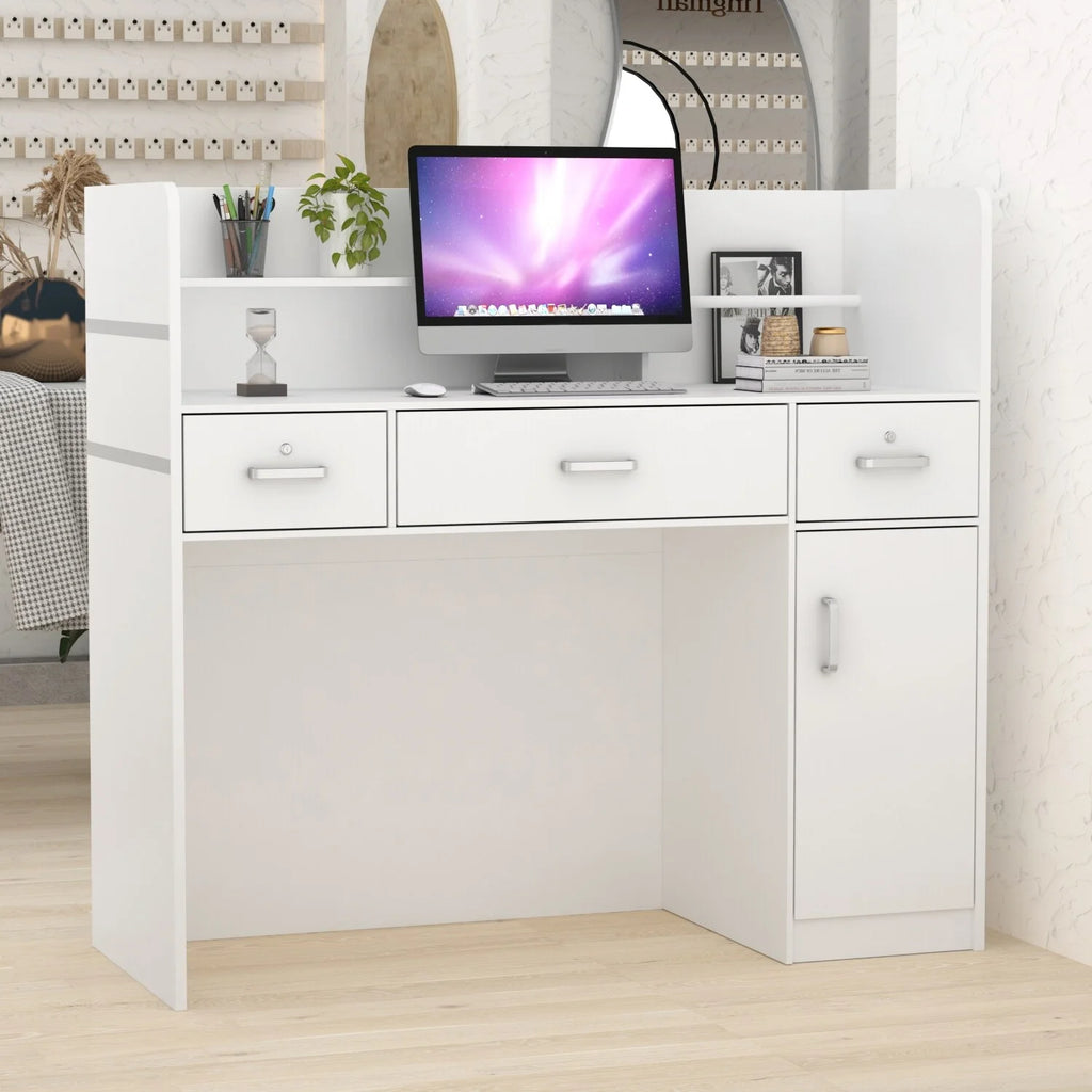 47.2"L White Reception Counter Desk with Lockable Drawers S212707