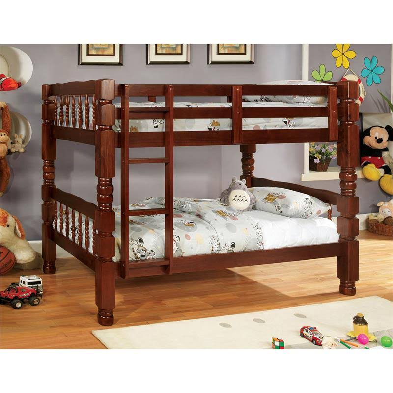 Twin Over Twin Wood Bunk Bed in Cherry P4009