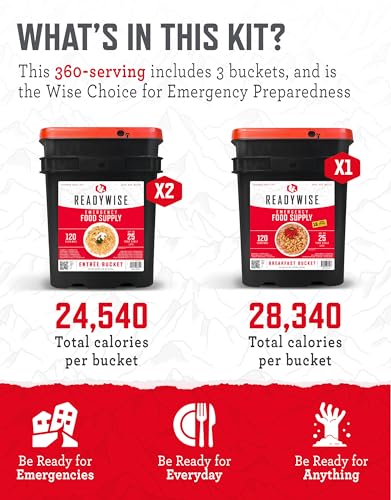 Emergency Food Supply 360 Servings 3 Buckets Freeze Dried Dehydrated B29902