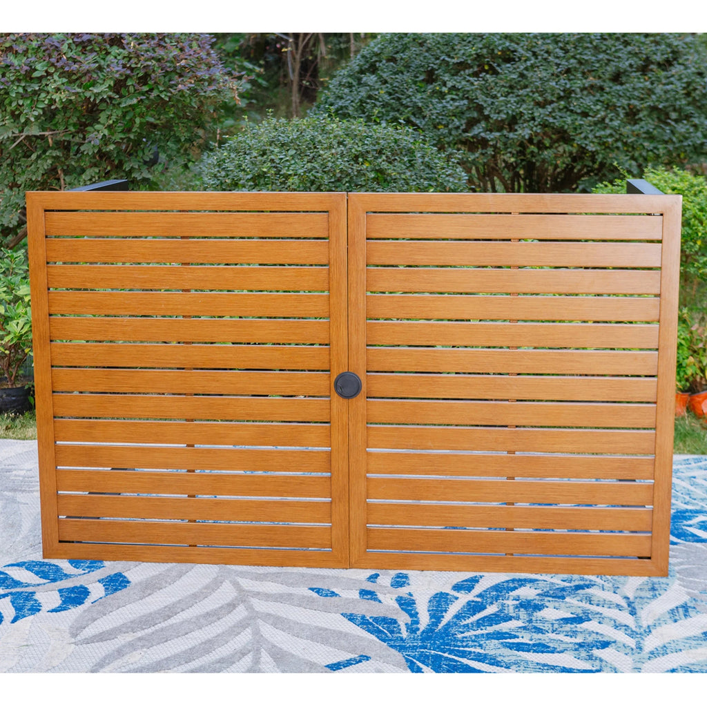 Rectangle Outdoor Dining Table Steel Frame Wood Grain Top D1790