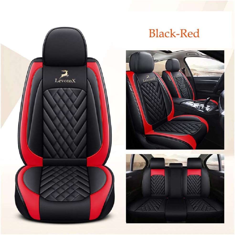 Black-Red Leather Car Seat Covers 2 Seats F529