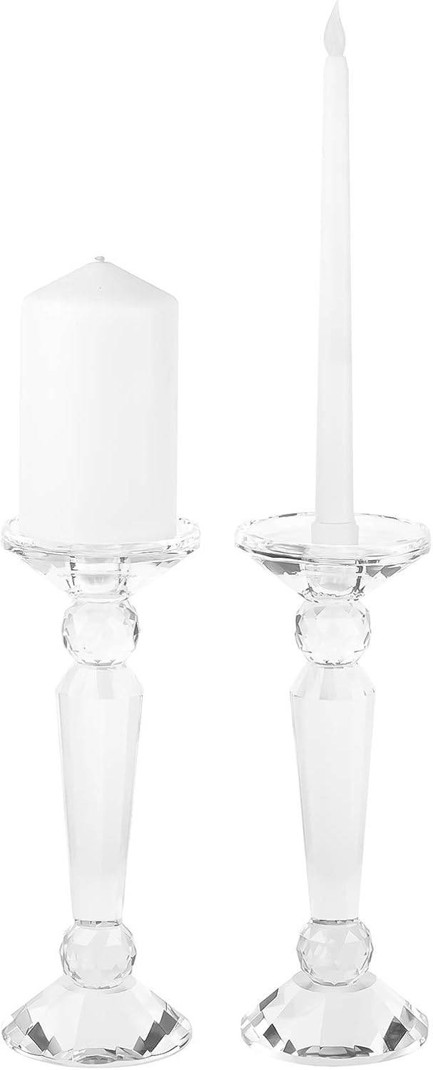 2-Pack Clear Crystal Candle Stick Holders (10.6inches Tall) V1458