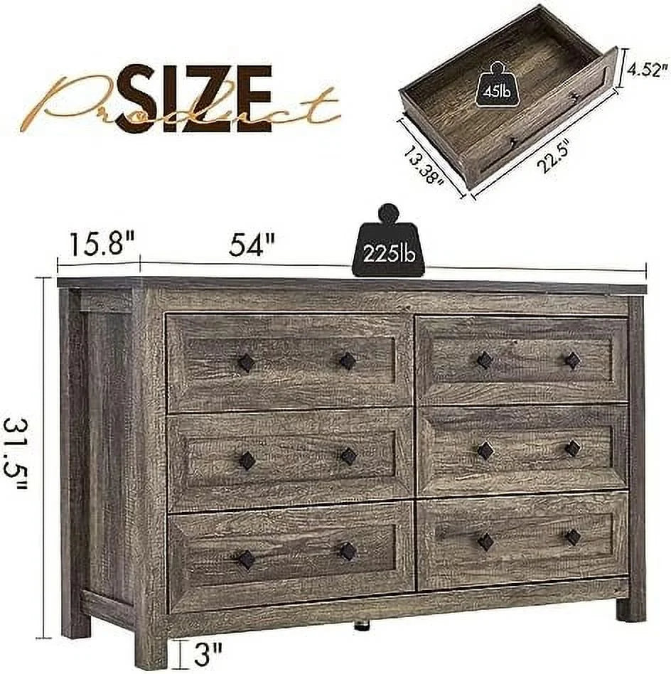 6 Drawer Wood Dresser Dark Oak B6701