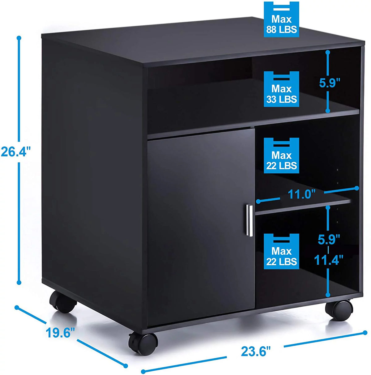Black Printer Stand with Storage and Wheels Y6552