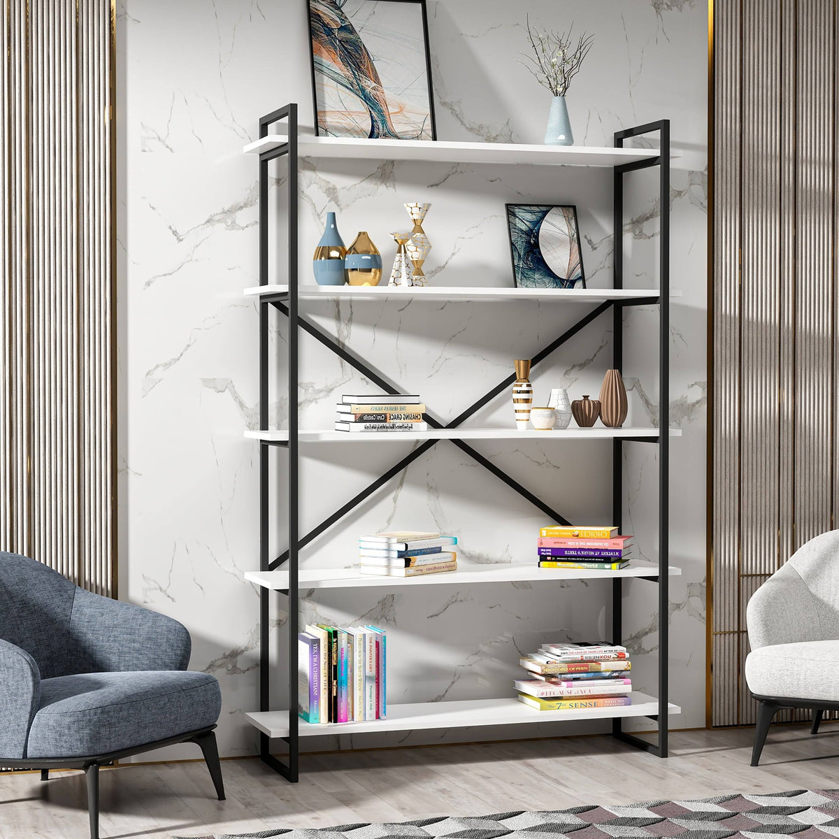 Modern Bookcase Anthracite Gold Y46245