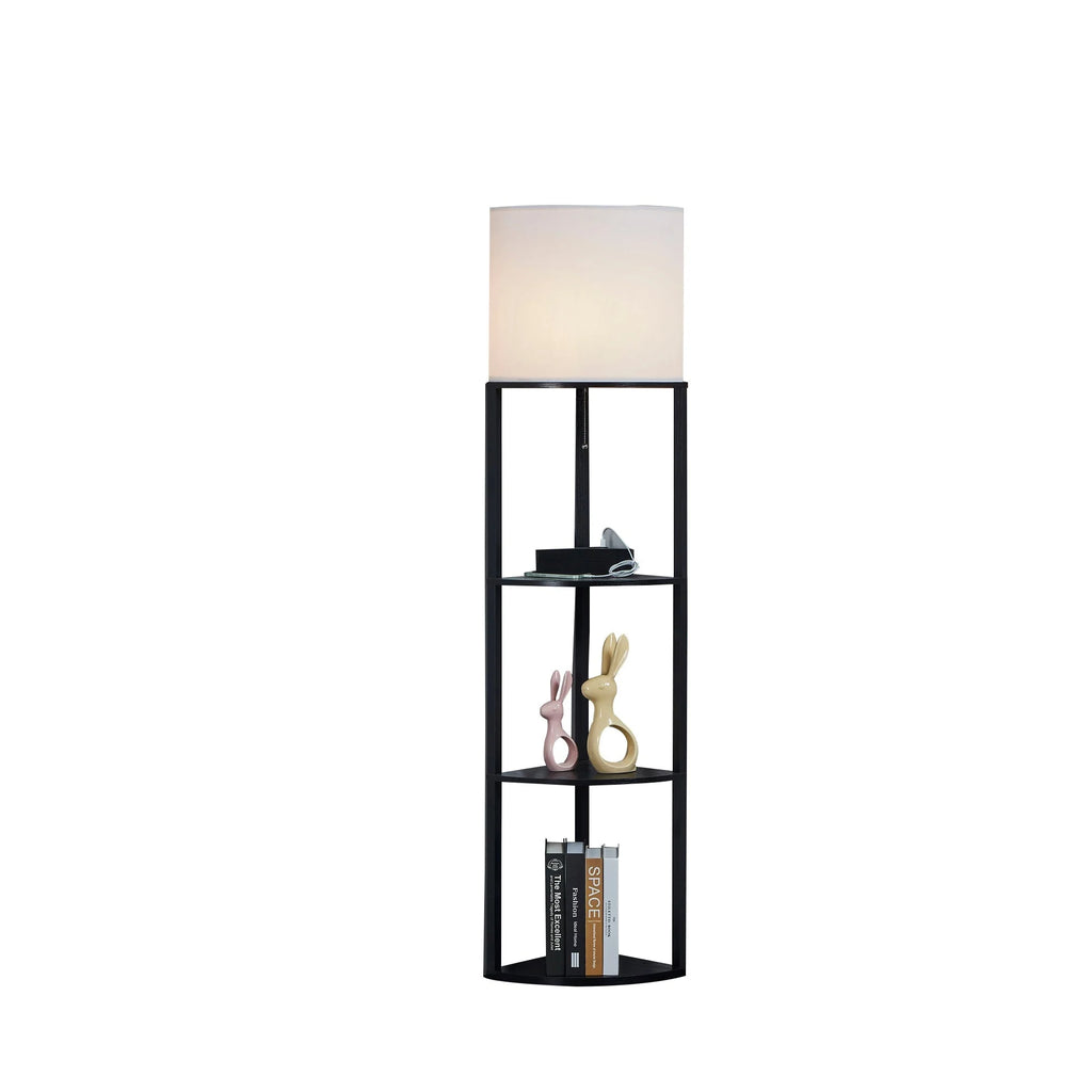 Tall Modern Corner Floor Lamp with Shelves, Natural Wood, 72 Z673050