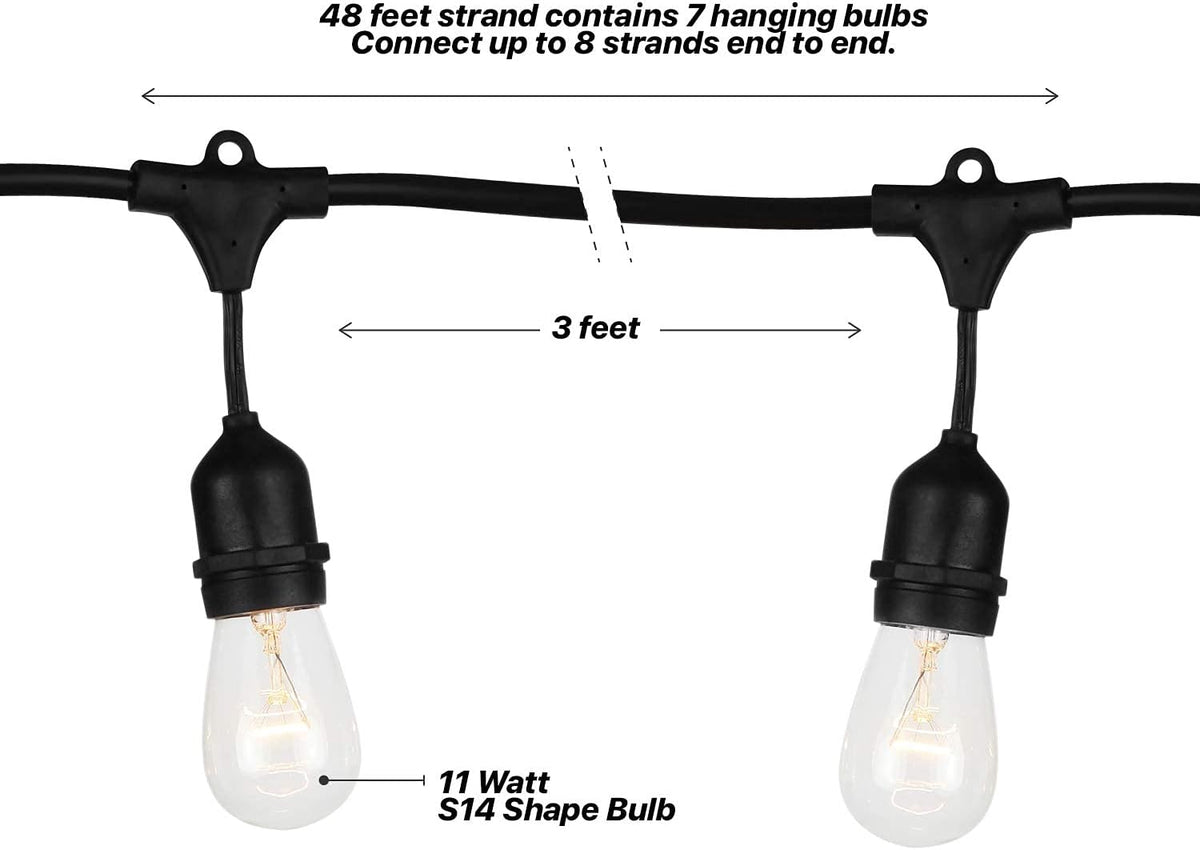 Waterproof Outdoor String Lights with 48 Ft Dimmable Edison Bulbs S3467